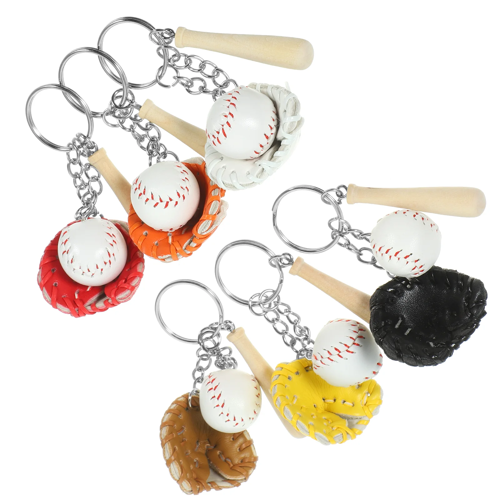 6 Pcs 2cm Baseball Keychain Three-in-one Pendant Sports Party Gift (mixed Light Yellow Ball) 6pcs Bowling Gifts Ring Bag Wood