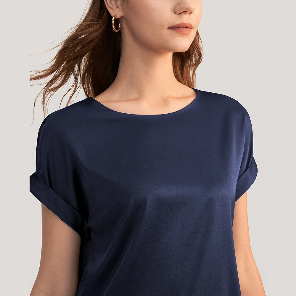 LILYSILK Summer Women 19 Momme Silk T Shirt 2022 New Short Sleeves Round Neck Top Bussiness Casual Outfits traf  Free Shipping