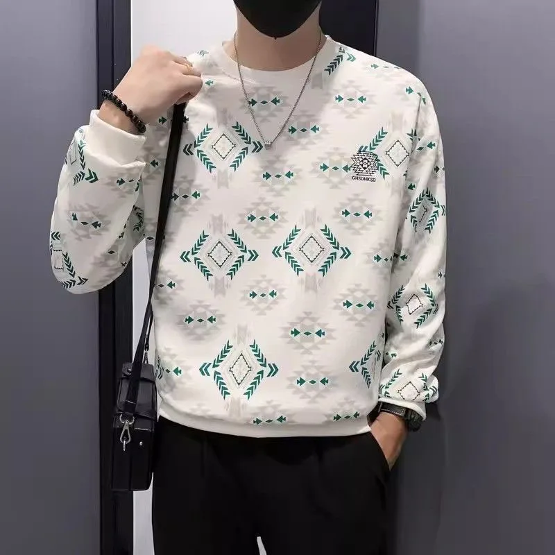 New Spring and Autumn Fashion Brand Letter Printing Round Neck Large Loose Versatile and Handsome Men's Long Sleeve Sweater