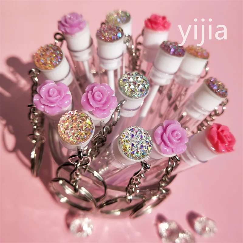 5pcs Reusable Eyelash Brush Tube Keychain Plastic Portable Lash Comb Spoolie Container Glitter Cils Mascara Wands Keyring