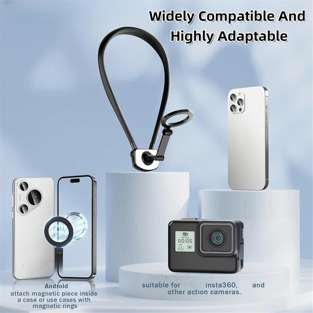 

New 3C-Magnetic Neck Mount for Phones, Hand Free Phone Neck Holder Chest Stand POV Vlog Selfie Mount for Android Cameras