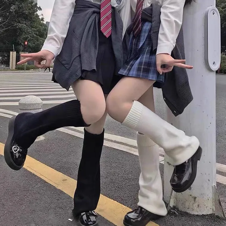 جديد لوليتا JK تدفئة الساق المرأة الجوارب الطويلة الصوف محبوك غطاء للقدم الذراع أدفأ Y2K الخريف الشتاء الكروشيه كومة الجوارب الأصفاد التمهيد #6