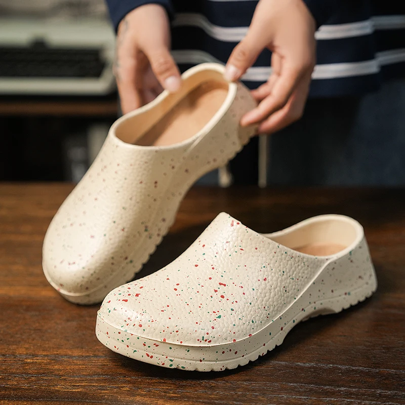 Zuecos Unisex para Parejas, de Doble Uso para Cocina y Playa, con Parte Superior con Diseño de Puntos de Tinta, Suela Gruesa Acolchada, Versátiles para Tareas del Hogar, Sandalias Multifuncionales para Hombre y Mujer