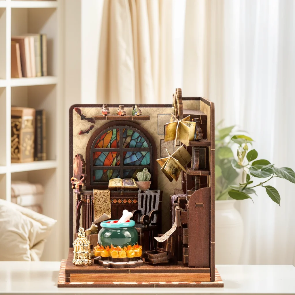 لغز خشبي ثلاثي الأبعاد ورشة عمل الكيمياء الرئيسية نموذج منزل مصغر لتقوم بها بنفسك عدة هدية حرفية إبداعية للبالغين ديكور المنزل #2