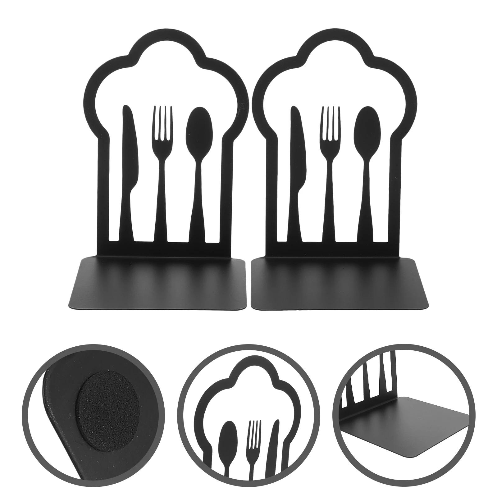 

2 Pcs Book End Metal Holder Suits for Women Creative Desktop Kitchen Utensils Holders Black