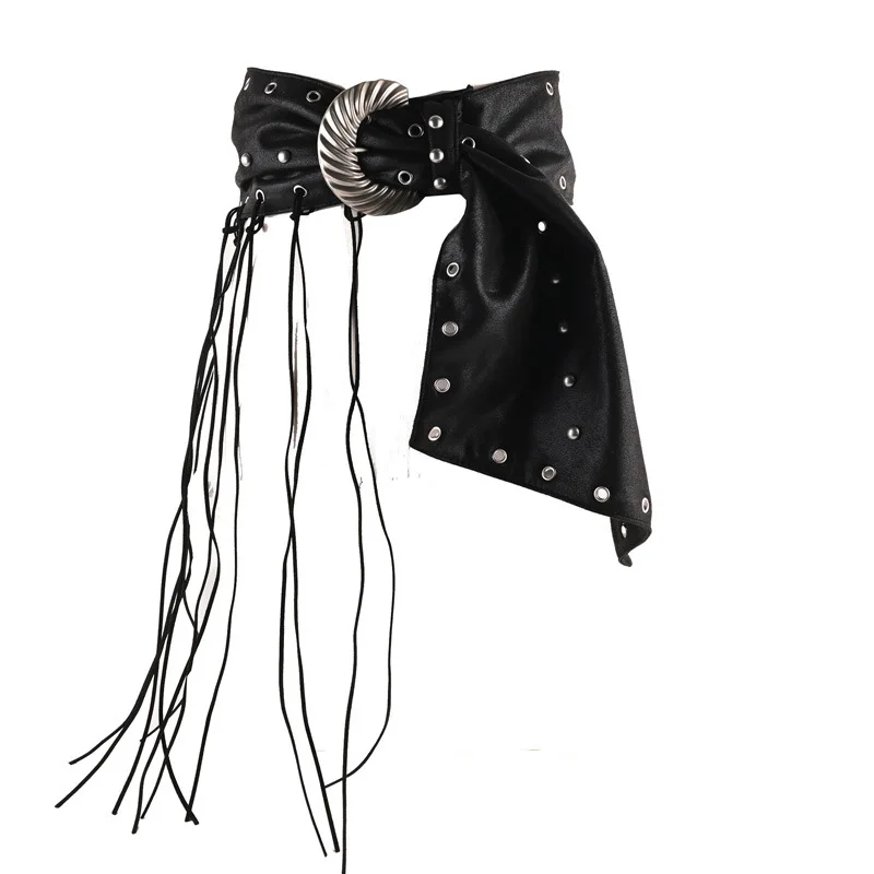 High Quality Soft PU Leather Waistbands for Women Rivet Tassel Waist Belts for Women WIde Irregular Cinturones Ceinture Femme