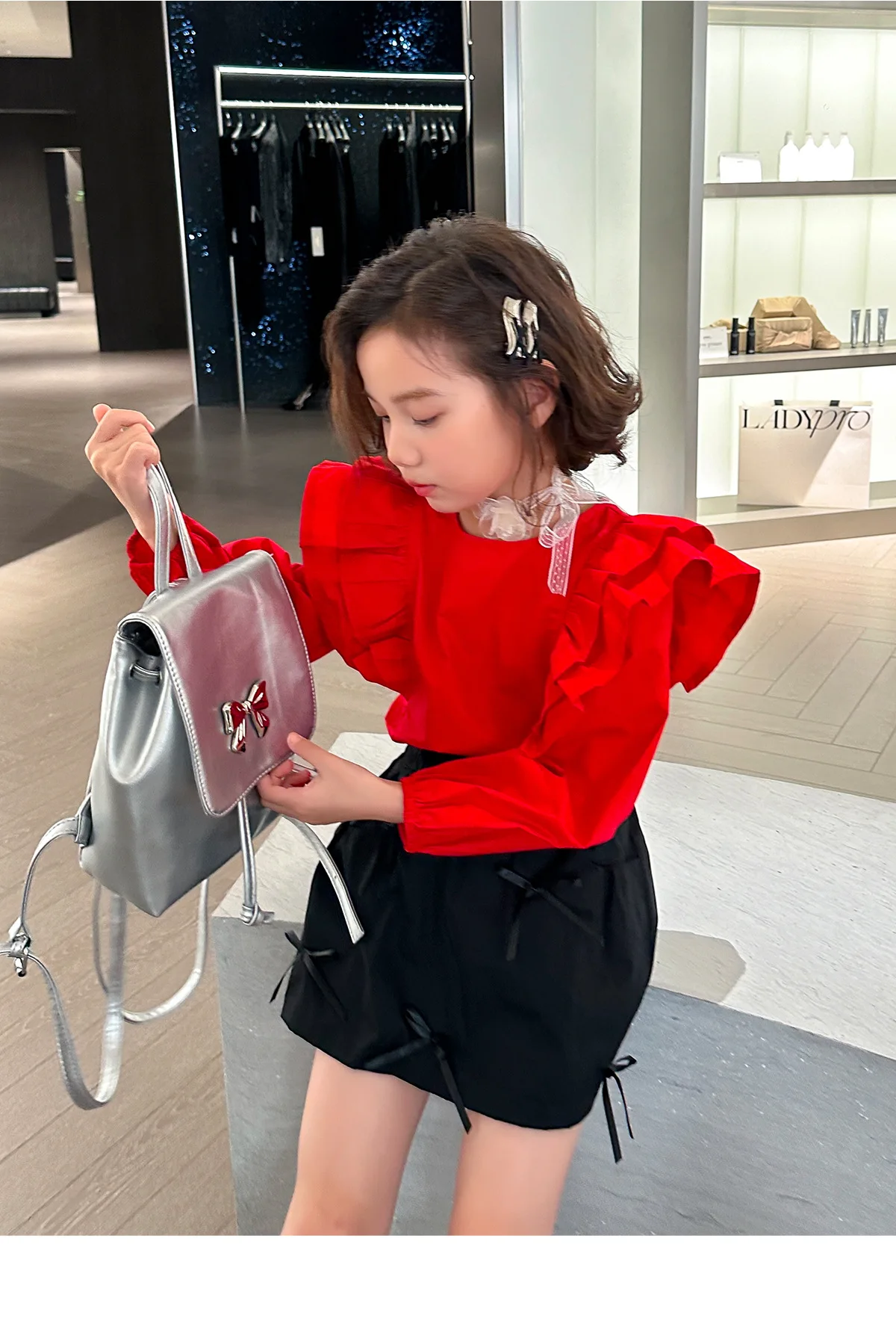 Girls Shirt 2024 Autumn New Childrens Clothing Korean Baby Girl Foreign Red Ruffled Princess Style Design Shirt Casual Simple