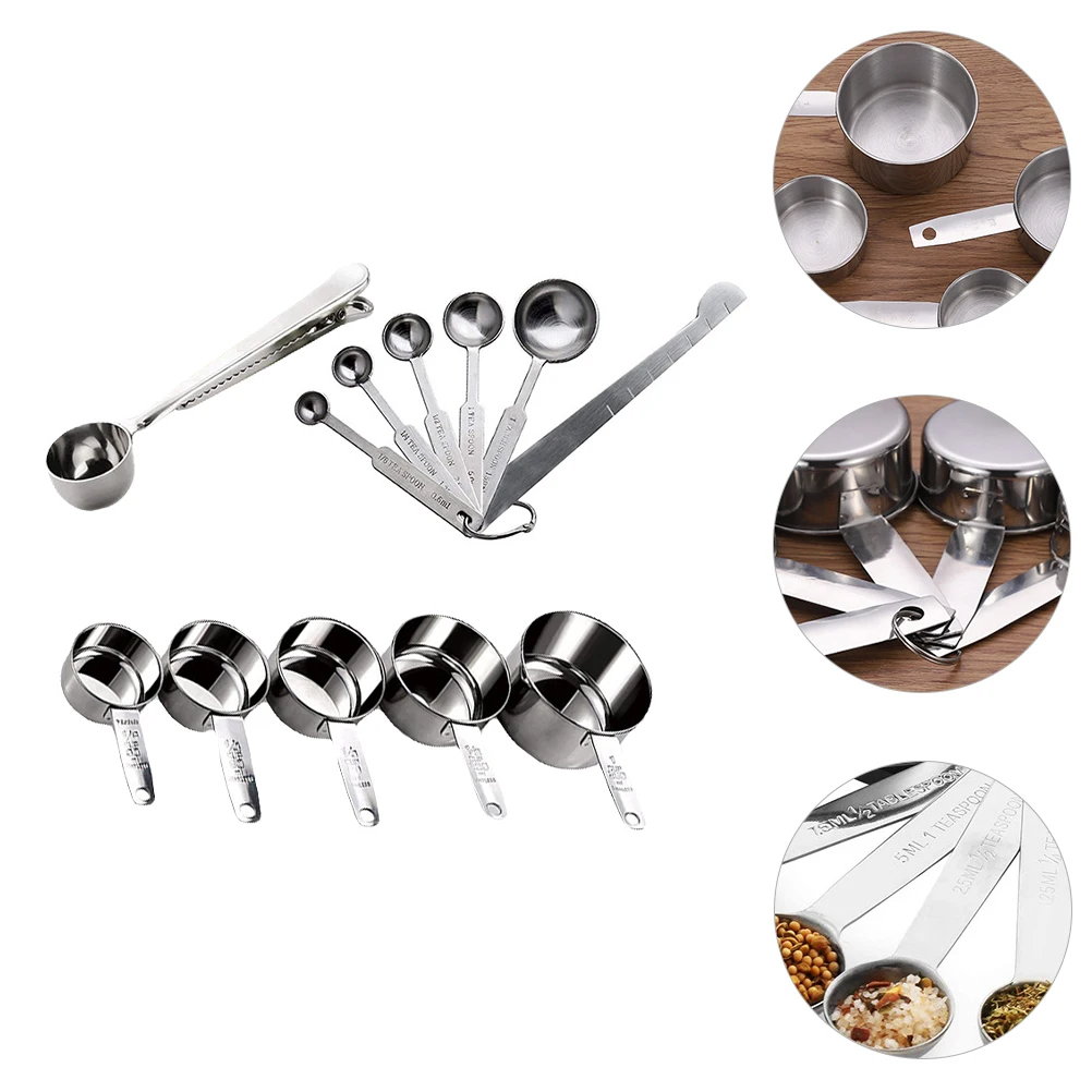 

12 Pcs Measuring Kit Stainless Steel Cups Spoons Stackable Nesting Baking Cooking Kitchen Tools Easy Clean Dishwasher Friendly