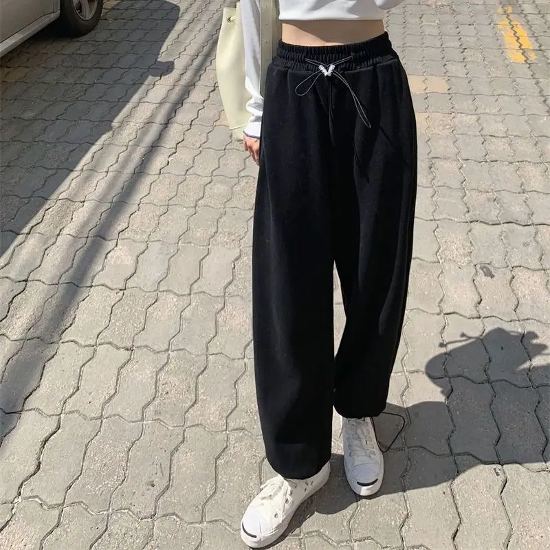 Womens Grey High Rise Loose Joggers 2026 Spring Summer Cuffed Straight Narrow Wide Leg Pants