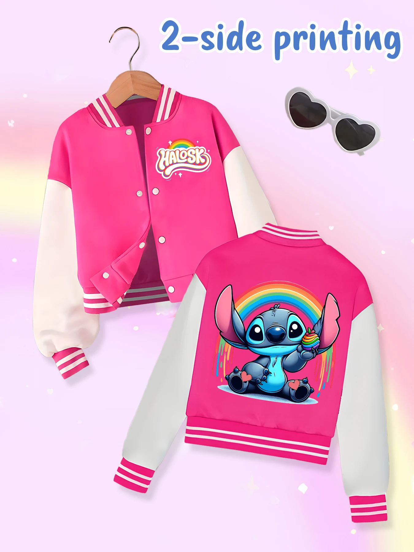 Chaqueta de béisbol de tendencia de moda de Disney, adecuada para deportes diarios y ropa casual, estampada con lindo patrón de Stitch, bonito regalo.