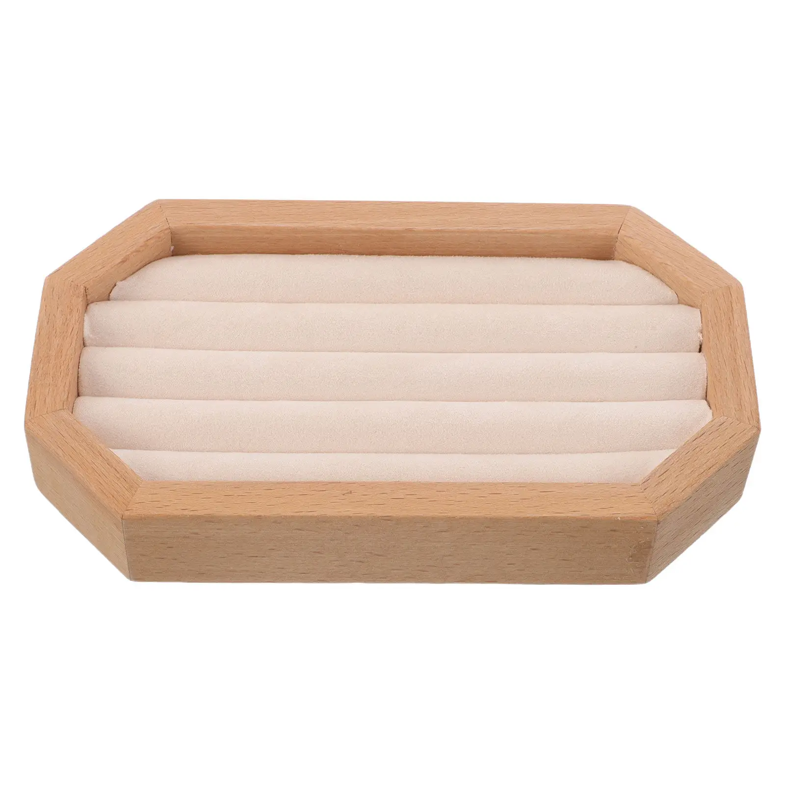 Natural Wood Jewelry Organizer Tray Soft Lining Multiple Compartments Ring Holder Earring Display for Vanity Bedroom