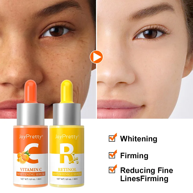 Serum Vitamin C & Retinol, Kombo Perawatan Wajah Pelembab Wajah pagi C malam Set Perawatan Kulit 2 buah/Set JoyPretty