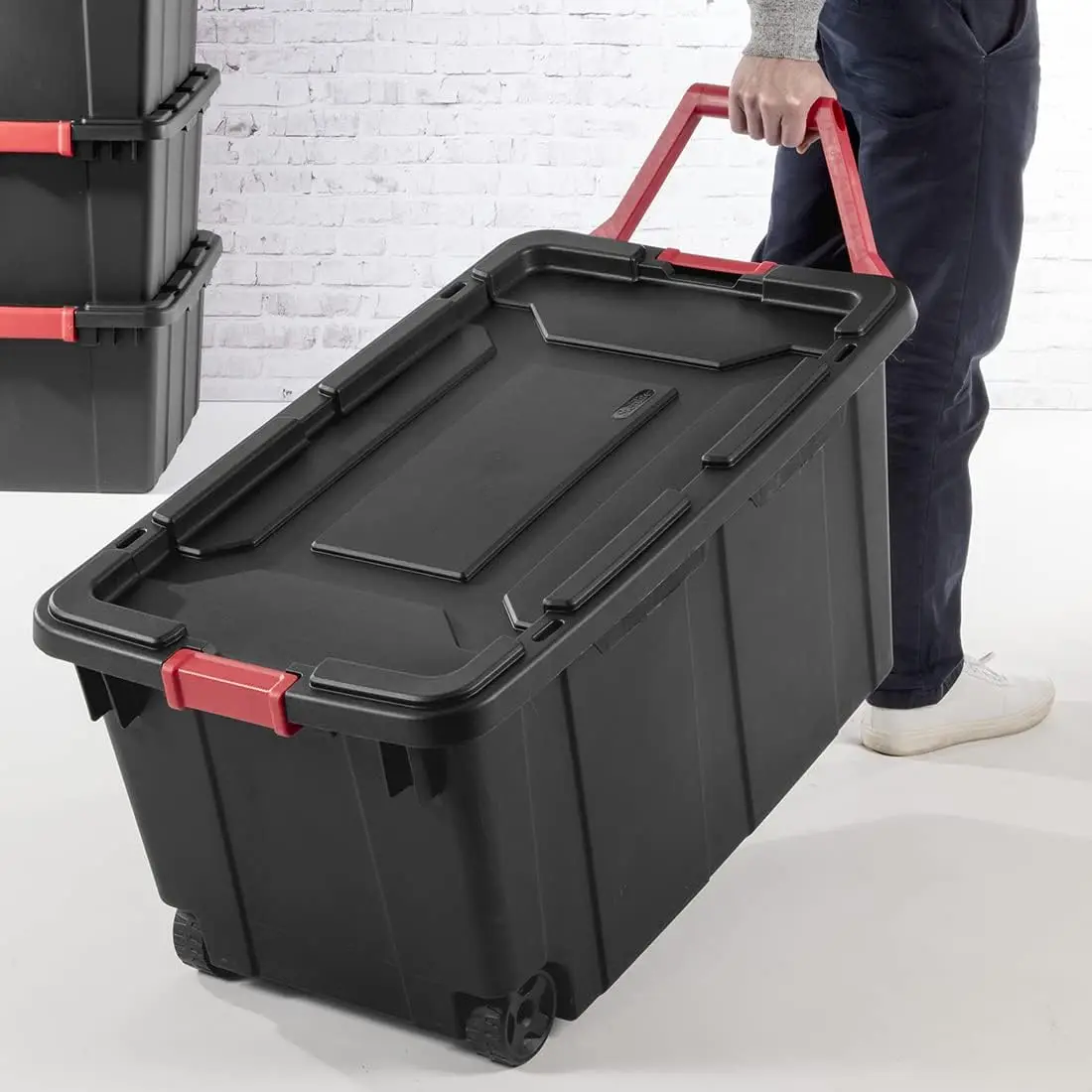 40 Gallon Lidded Home Storage Bins, Durable Stackable Industrial Storage Containers Tote, Organizing Tote Tub Box with Wheeled