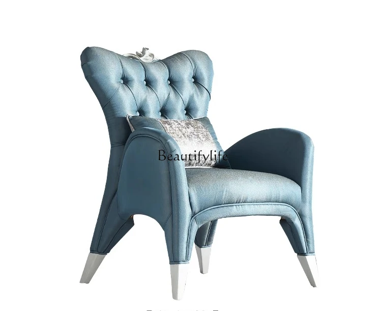 

French light luxury solid wood leather fabric single sofa chair European bedroom leisure master chair
