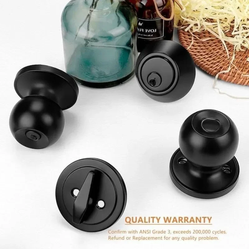 Probrico Front Door Keyed Entry Knobs and Single Cylinder Deadbolt Combo Sets, Flat Black, Keyed Alike Locksets,6 Pack