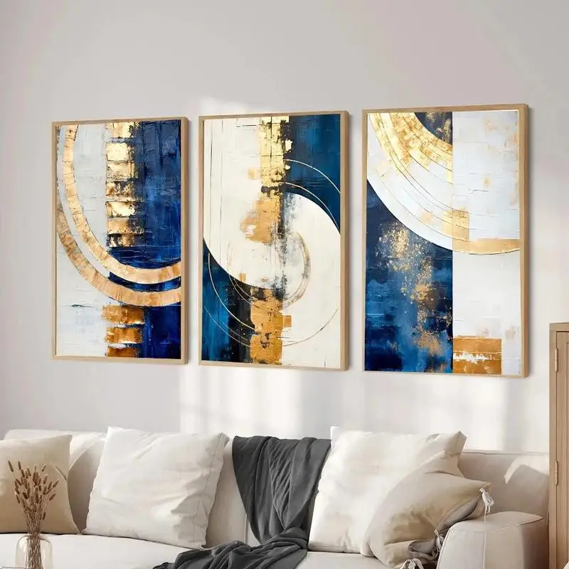 Abstract Painting Blue and Yellow Texture Modern Geometry Wall Art Poster Print Living Room Foyer Home Decoration Wall Painting