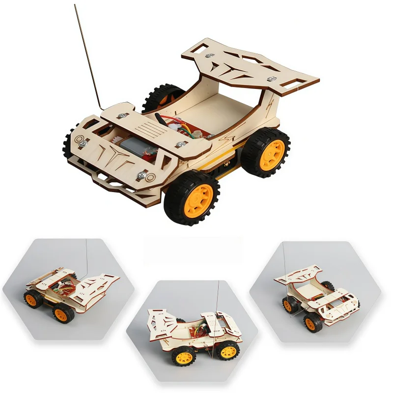 DIY Wooden Remote Control Car Mini Rear Drive Car Toy Science Experiment Kits STEM Educational Toy For Teen Kids Gifts