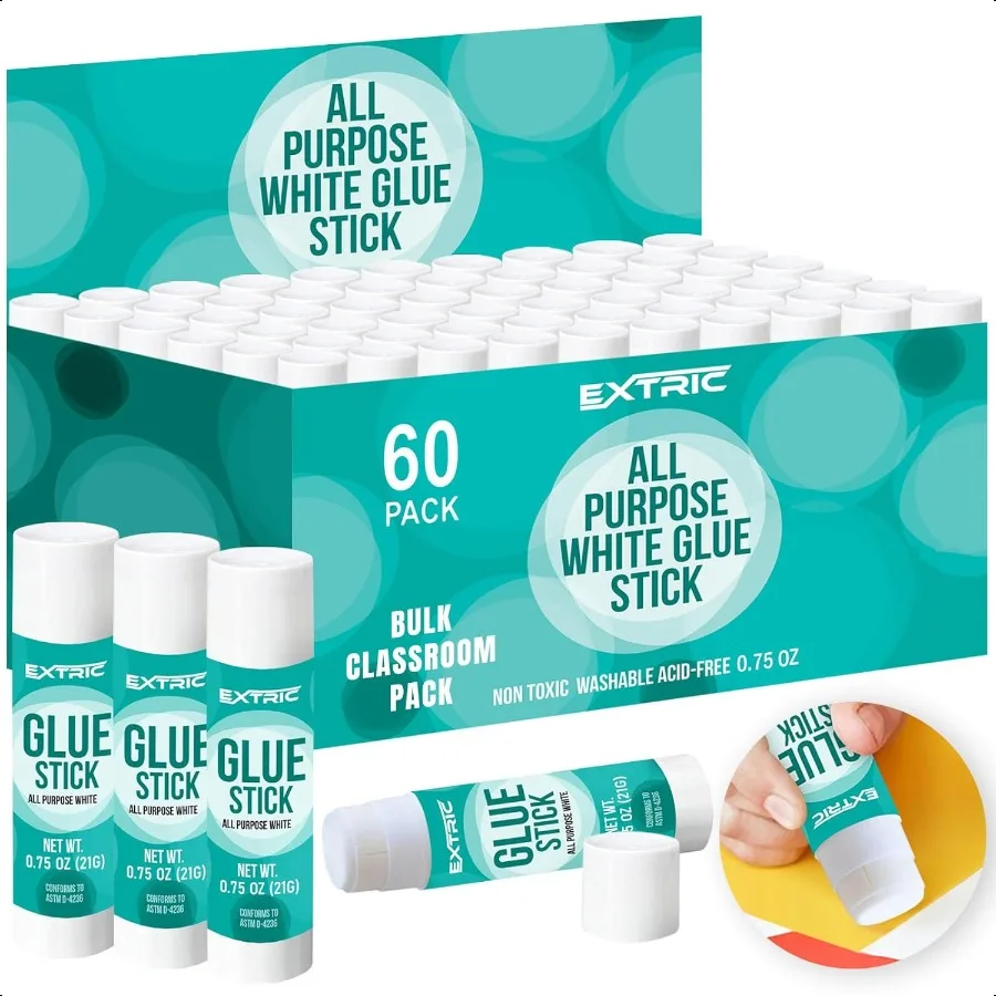 

Glue Sticks Bulk Classroom White Glue Sticks for 60 Count 0.75 Ounce Washable All Purpose for School and Home
