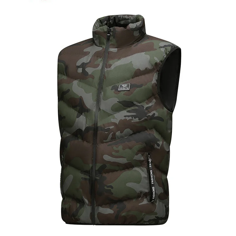 

2025 мужской пуховый жилет, осенне-зимний модный мужской жилет с воротником-стойкой и принтом, легкий повседневный универсальный мужской жилет без рукавов