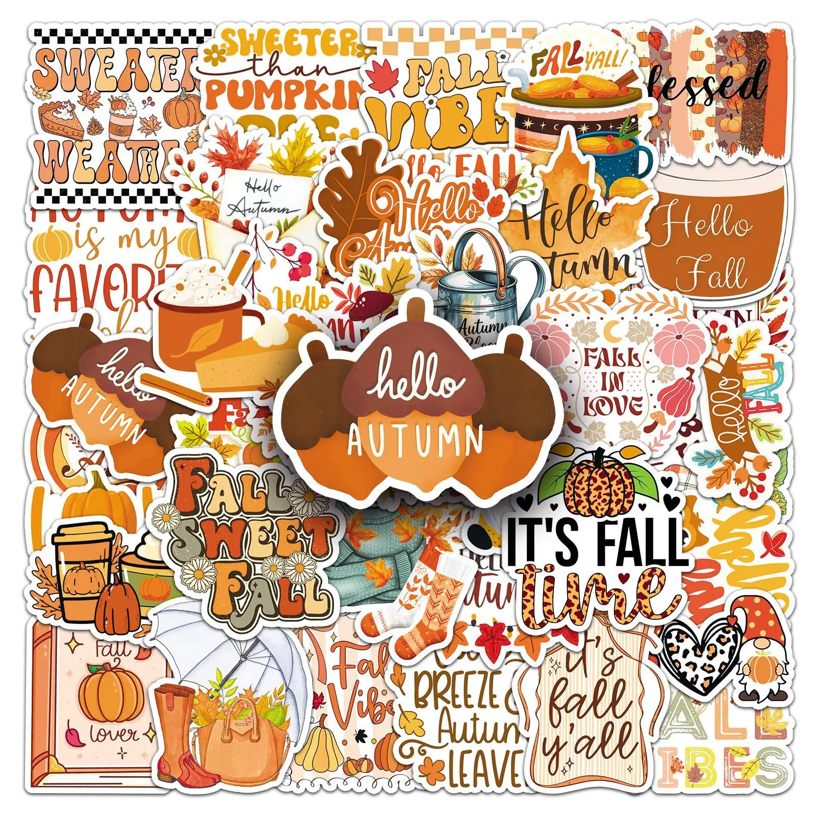

50PCS HAPPY FALL FALL Vibes Stickers Healing Warm Text Decoration Thermos Cup Refrigerator iPad Waterproof Stickers Kids Toy