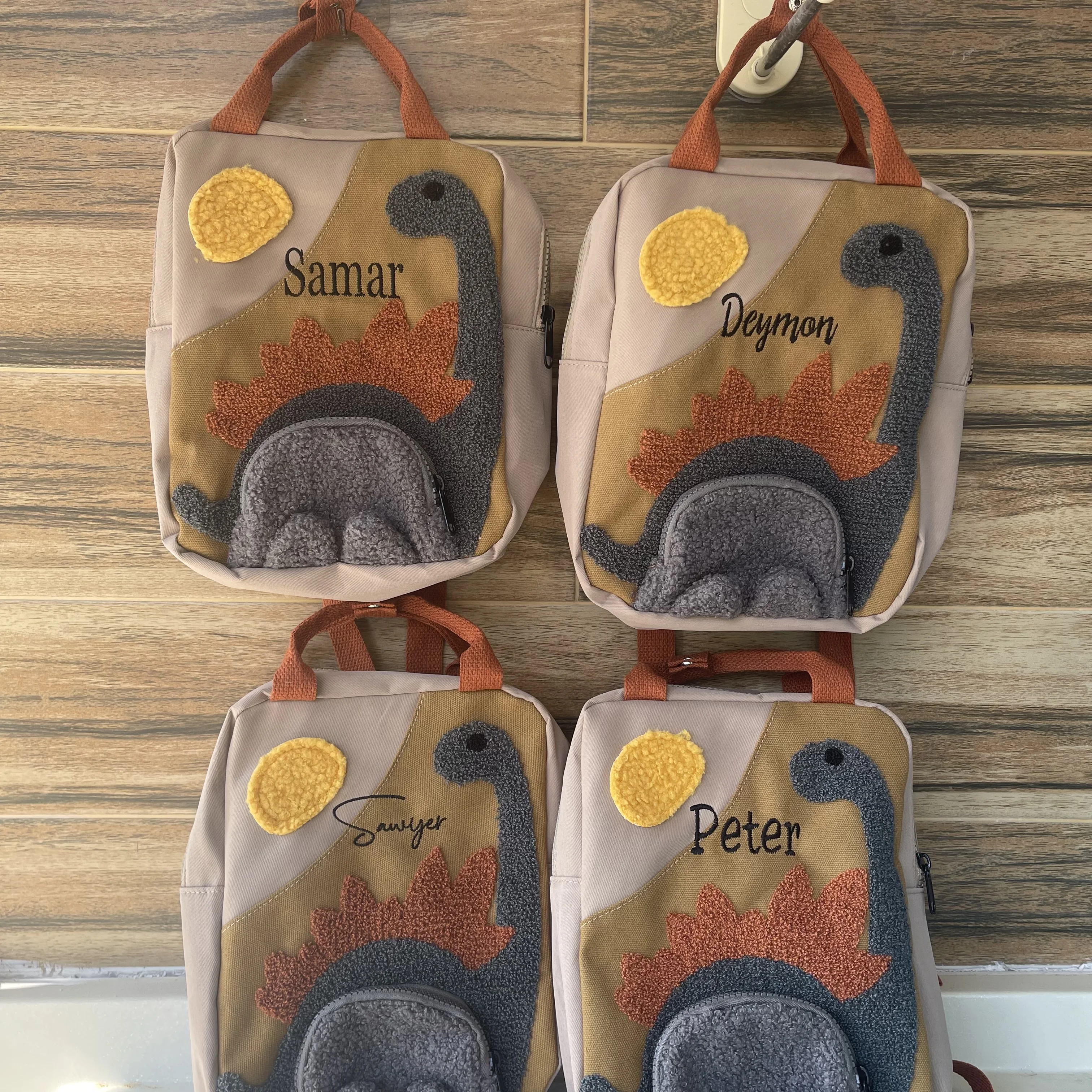 New Handmade Custom Children's Bag,Cartoon Dinosaur Bag,Embroidered First Letter Children's Backpack,Personalized Name Gift Bag