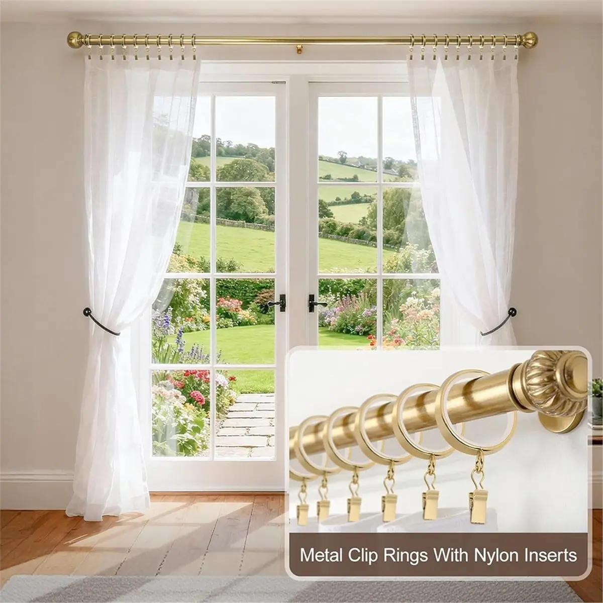 20 Premium Easy Glide Curtain Rings with Clips Metal Drapery Rings with Silent Nylon Inserts Curtain Rod Clips & Rings