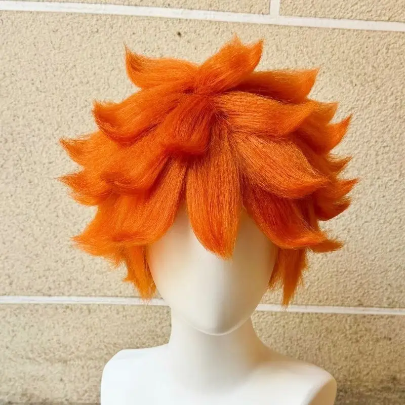 Haikyuu!! Peluca de cosplay Shoyo Hinata, peluca completa de anime esponjosa y puntiaguda naranja para niño de voleibol