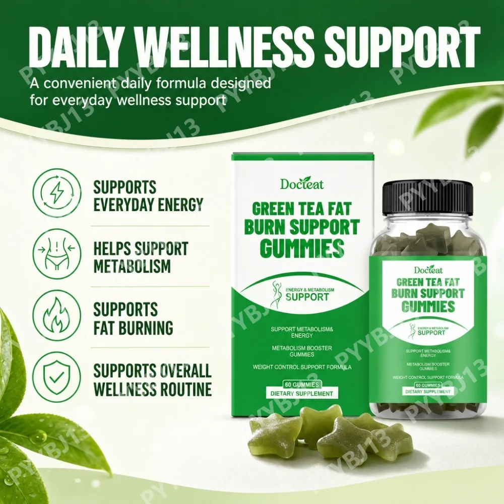 Docteat Green Tea Gummies with Garcinia Cambogia, Green Coffee Bean and Guarana Caffeine for Daily Energy Support, 60 Gummies