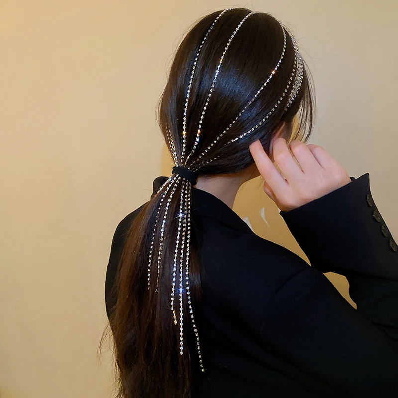 New Full Rhinestone Headband for Hair Women Long Tassel Crystal Headband Hair Accessories Wedding Accessories Hair Jewelry