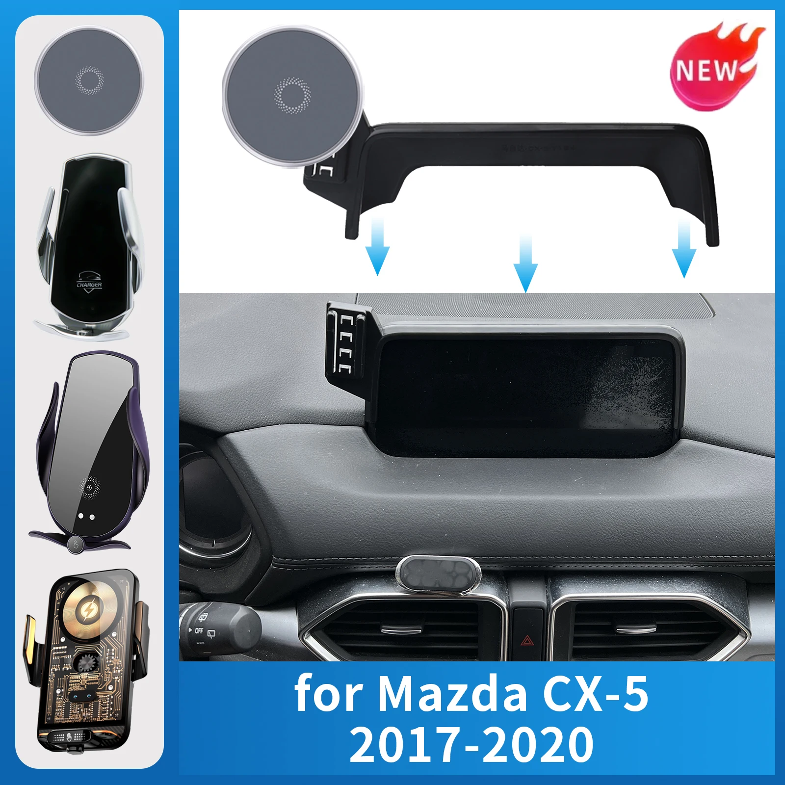 Suporte para Telefone de Carro para Mazda CX-5 2017-2020 CX5 KF com Carregamento Sem Fio e Base para Acessórios Magsafe