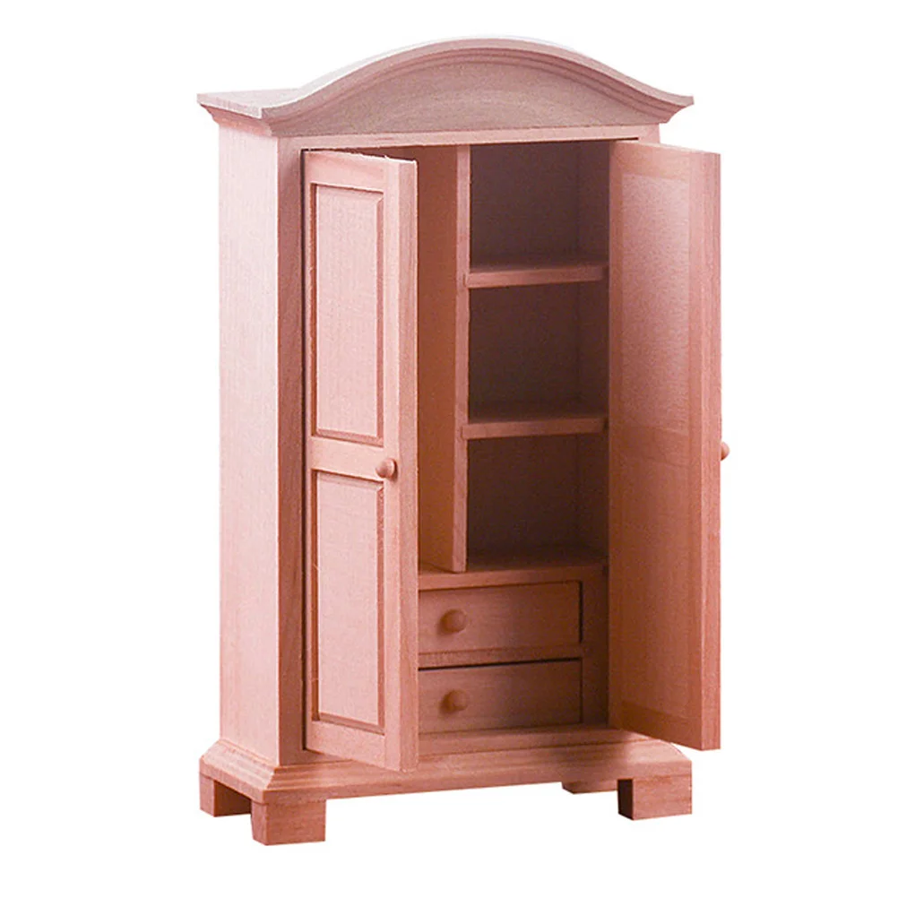 

Wooden Mini Wardrobe Ornaments Locker Models Dollhouse Miniature Bookcase Furniture