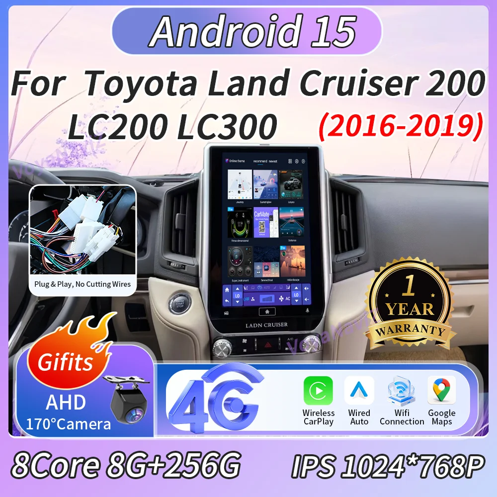 

13.6" Android 15 Wireless Carplay For Toyota Land Cruiser 200 LC200 LC300 2016-2019 Radio 2 Din IPS Screen Video Player GPS 4G