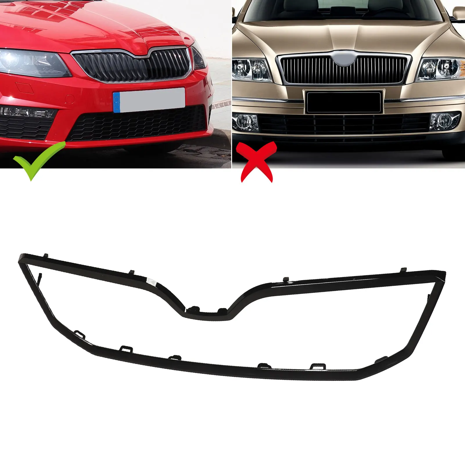 

Car Black Front Bumper Cover Grid Upper Grille Trim 5E0853761AF9R Replacement for Skoda Octavia 5E Pre-facelift 2013-2016