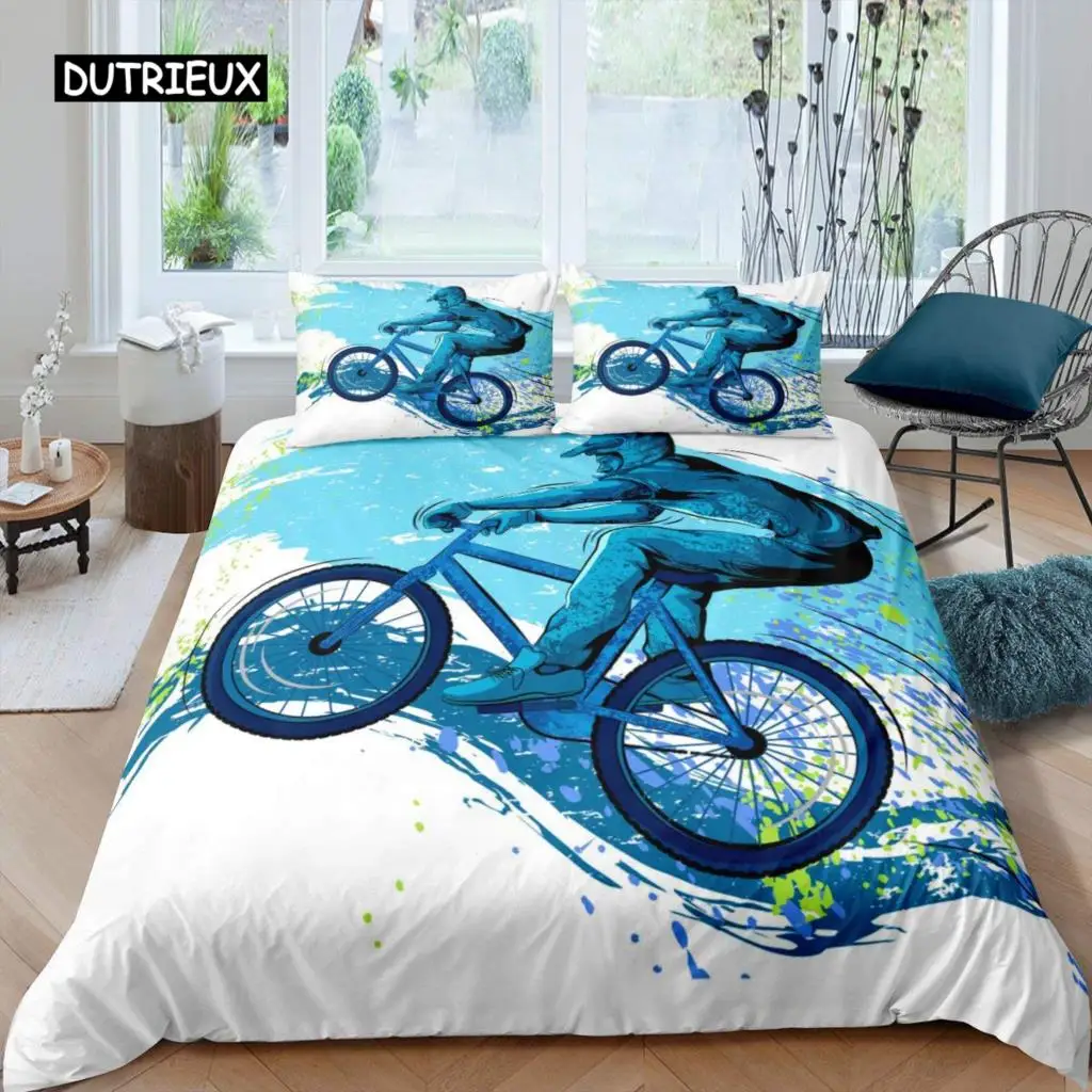 

Bicycle Duvet Cover Set Microfiber Mountain Bike Comforter Cover Sport Game Tie Dye Pattern King Size 2/3pcs Twin Bedding Set