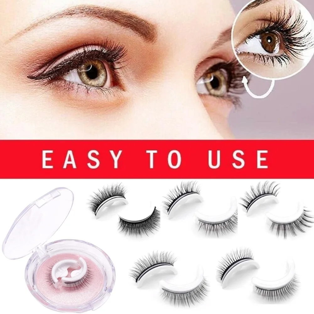 1Pair Reusable Self-adhesive False Eyelashes 3D Mink Lashes Glue-free Eyelash Extension 3 Seconds to Wear Lashes Extension