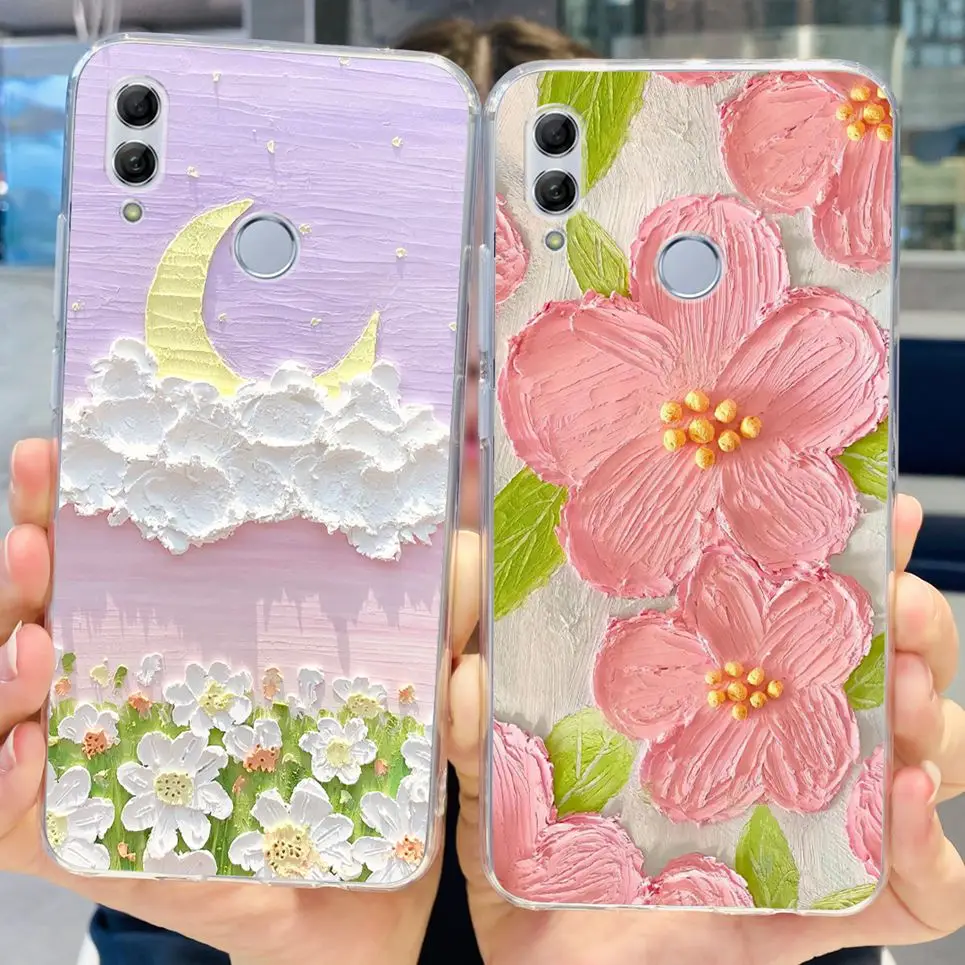 For Honor 10 Lite Back Case Soft TPU Silicone Soft Bumper Funda Women Fashion Flower Jelly Pattern Cover Honor 10i  10Lite Etui