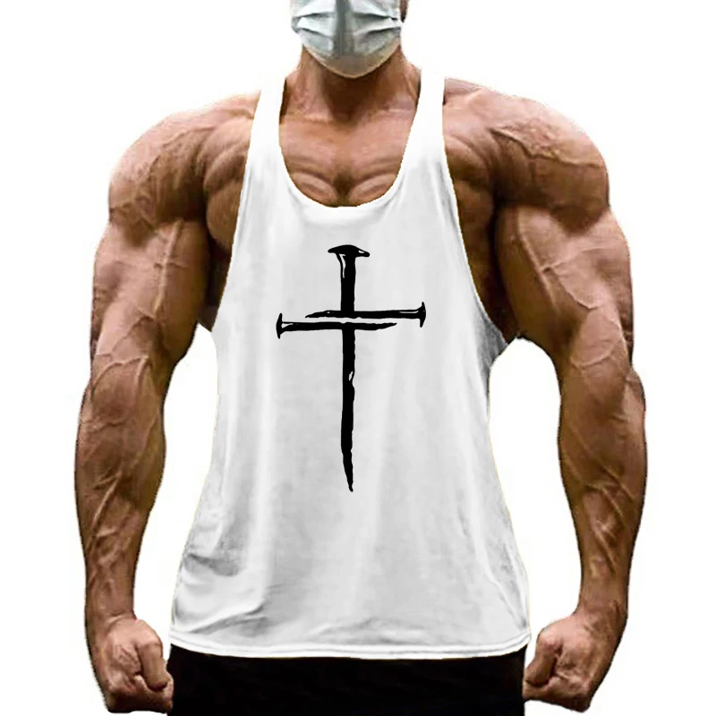 Personalisierte Cross-Print Workout Muskel-Tanktops für Herren aus Baumwolle, Atmungsaktive Coole T-Shirts, Fitness-Sport Y-Back Westen