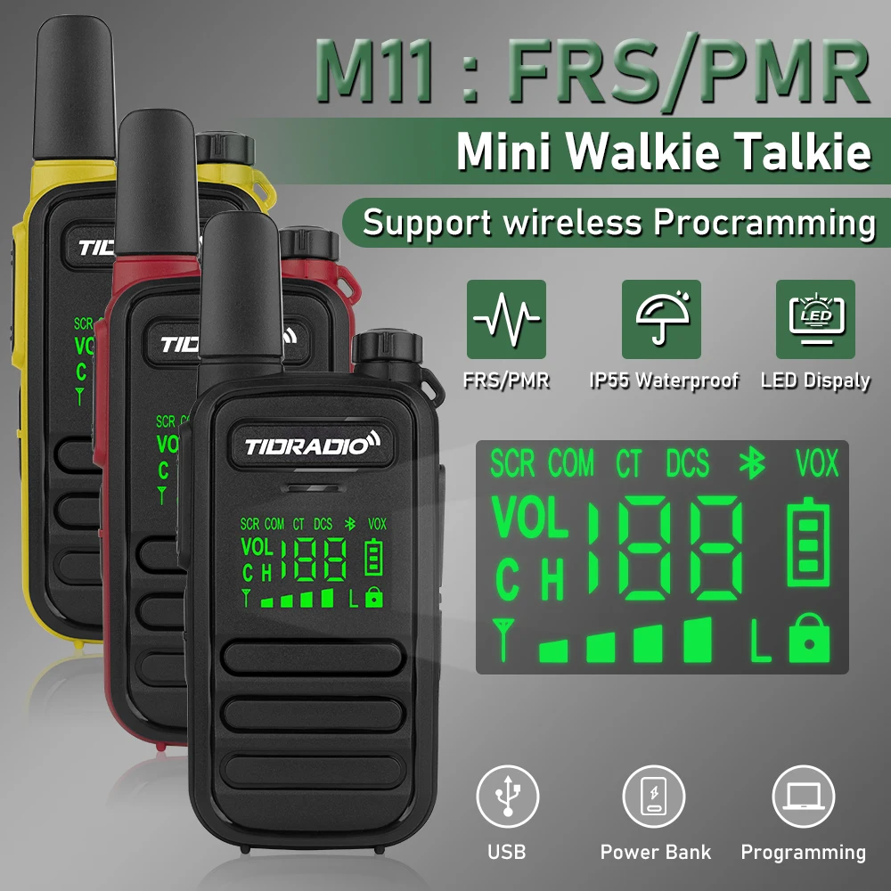 TIDRADIO 2PCS Tragbare Mini Walkie Talkie Professionelle PMR/FRS Kommunikation Radio Zwei Weg Radio Transceiver M11 Wiederaufladbare