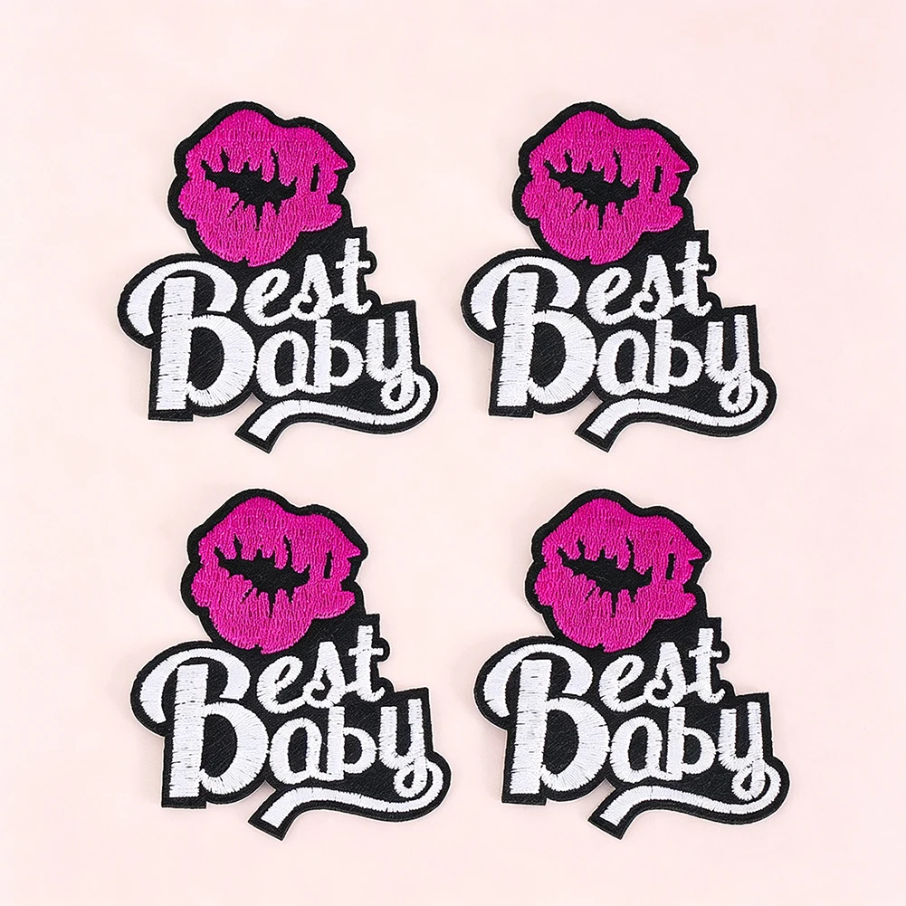 Modische Lippen-Stickapplikation, Bester Bügel-Aufnäher mit Baby-Text, Dekoratives Abzeichen für Kleidung, Rucksäcke, Mützen, Handgemachtes DIY-Zubehör – Detail 2
