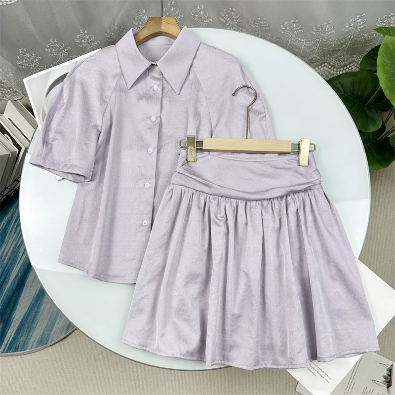 

Acetate Lyocell Y Fabric Loose Shirt Set Summer 2025 Collar Shoulder Sleeve Insertion Women's Fashion Set Short Sleeve B...