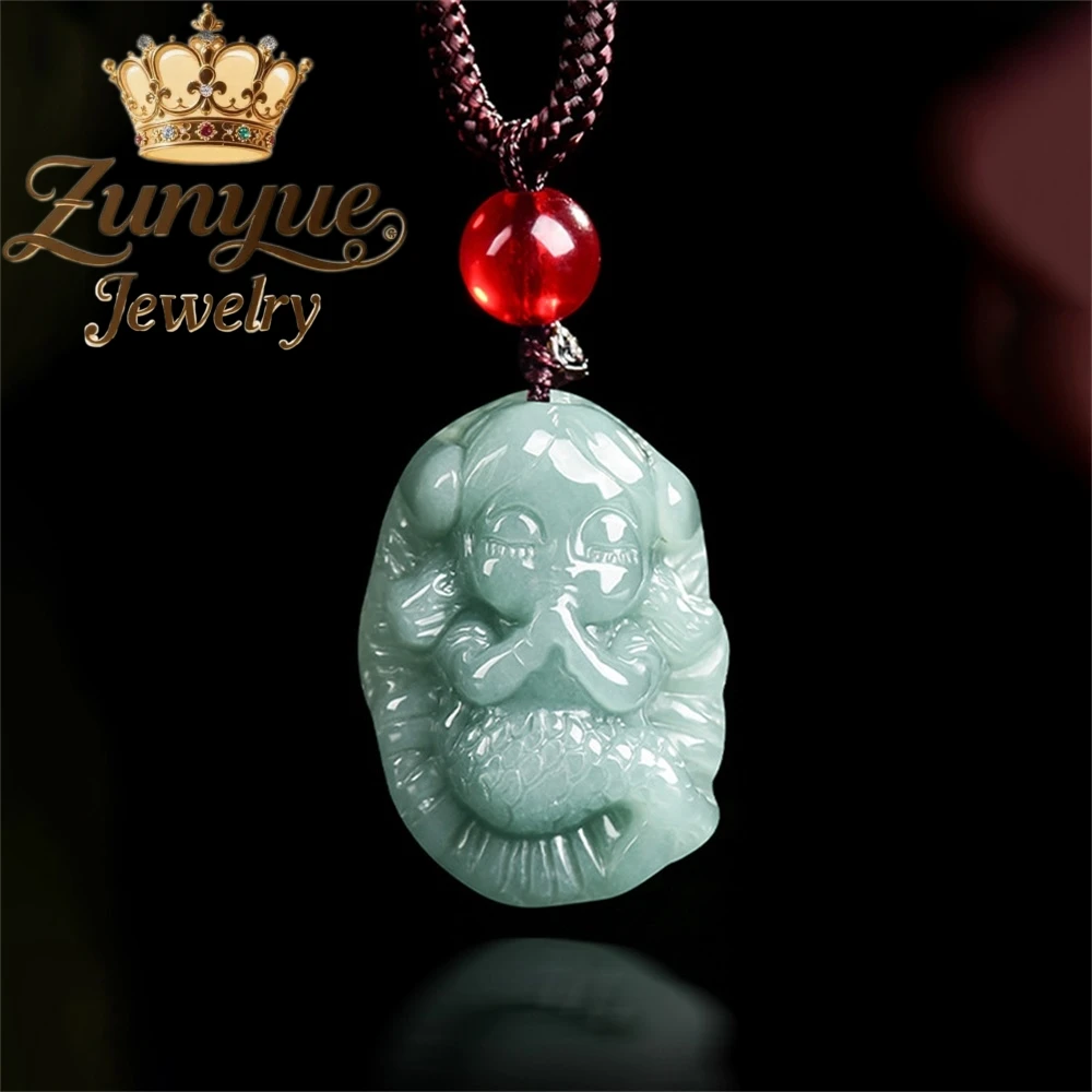 

Natural A-Grade Jade Blue Water Mermaid Pendant Ice-Type Jade Pendant Personalized Women's Jadeite Pendant Gift For Girlfriend