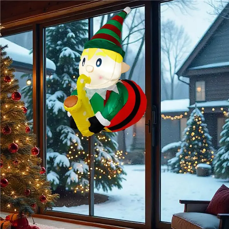 Fresh Christmas Inflatable Outdoor Decoration Playing Saxophone From The Window Suitable For Outdoor And Indoor Courtyard US Plu