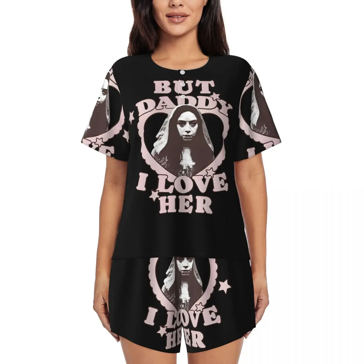 Ночная рубашка с круглым вырезом и короткими рукавами But Daddy I Love Her Aubrey Plaza Is Rio Vidal для женщин, пижамный комплект с короткими штанами