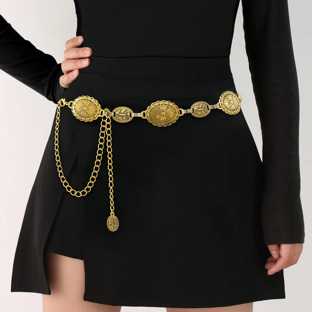 

Vintage Women Belt High Waist Gold Silver Waist Chain Bohemian Ethnic Style Engraved Chain Belts Metal Waist Chain Corset belt