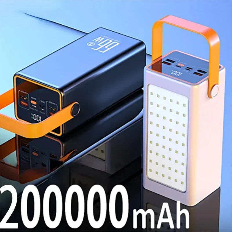 Power Bank 200000mAh High Capacity 66W Fast Charger Waterproof Rechargeable Battery For Mobile Phone Computer Camping LED Light