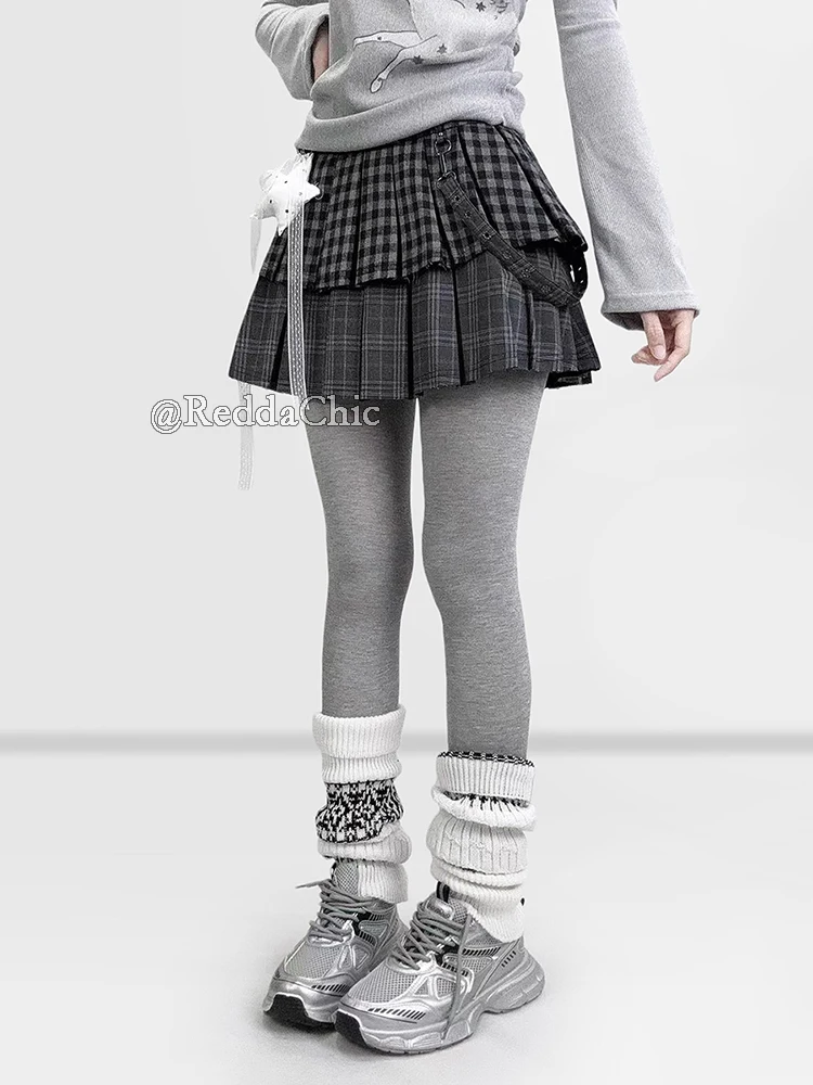 REDDACHiC منقوشة تويد تنورة صغيرة خريف شتاء منخفضة الارتفاع سلسلة الطبقات كشكش منتفخ كعكة تنورة الجرونج Acubi ملابس امرأة الموضة