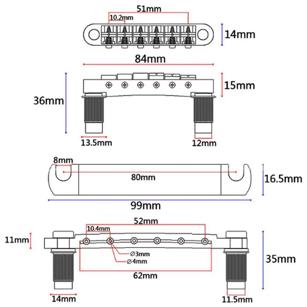 1 Set Guitar Bridge Tailpiece Kit With Studs Upper Lower String Bridge Compatible For Les Paul Sg Electric Guitar