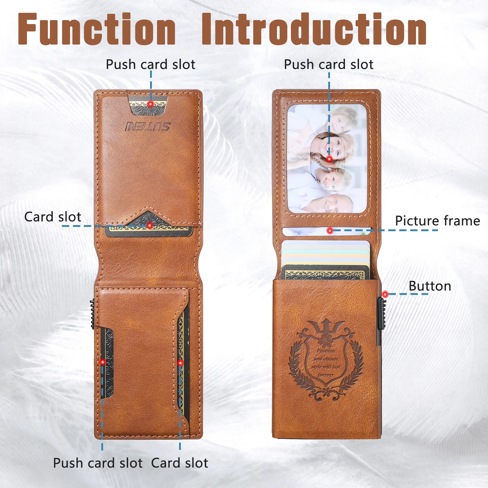 SUTENI Faux Leather For Men Wallet Card Slot Wallet Flip Cover Card Box Pressing The Button Automatically Ejects The Card