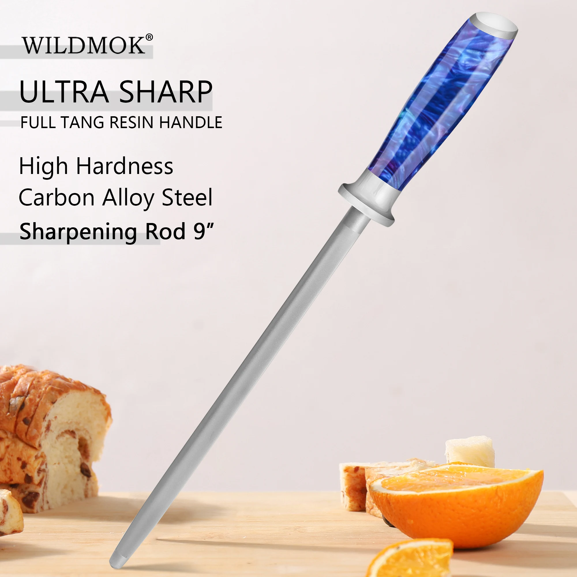 WILDMOK 9 Inch Sharpening Rod, Professional Knife Sharpener Stick Made with Comfort Ergonomic Resin Handle for Kitchen Knives