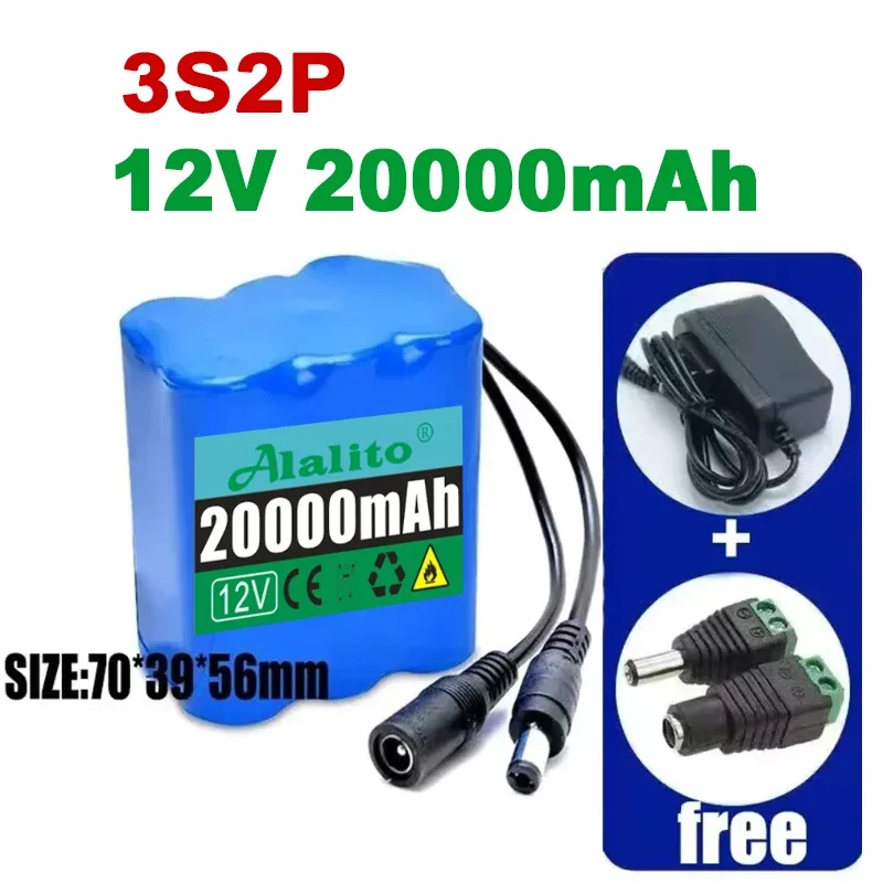 12V 40Ah 3s4p battery pack 18650 lithium ion 12V 20Ah-50Ah DC12.6V super large capacity rechargeable battery with BMS + charger